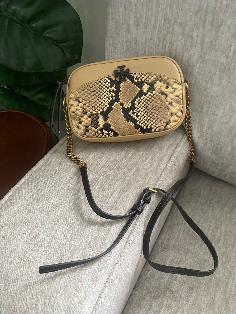 Tory Burch Yellow Snake-Embossed Crossbody Camera Bag